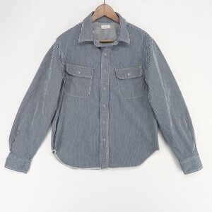 AYR Work Shirt Mens M Blue Railroad Striped Long Sleeve Snap Front